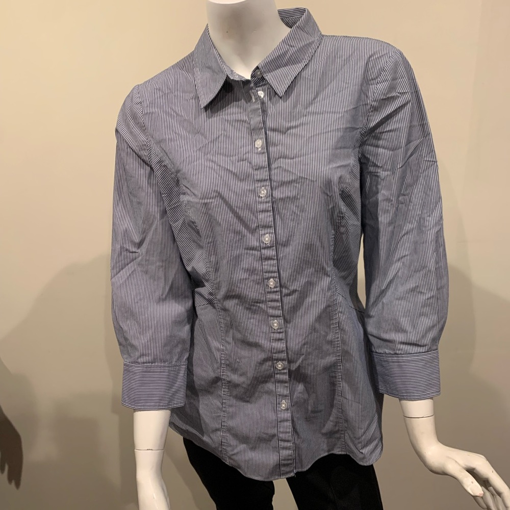 Womens Striped Button Down Shirt 3/4 Sleeve Size 8